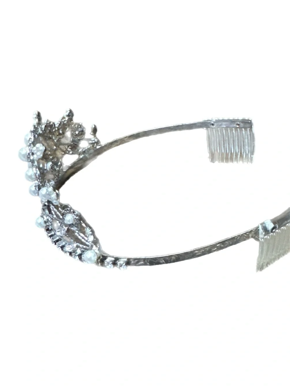 Vintage Silver Pearl Crystal Bridal Tiara Crown Headpiece Wedding Prom Princes